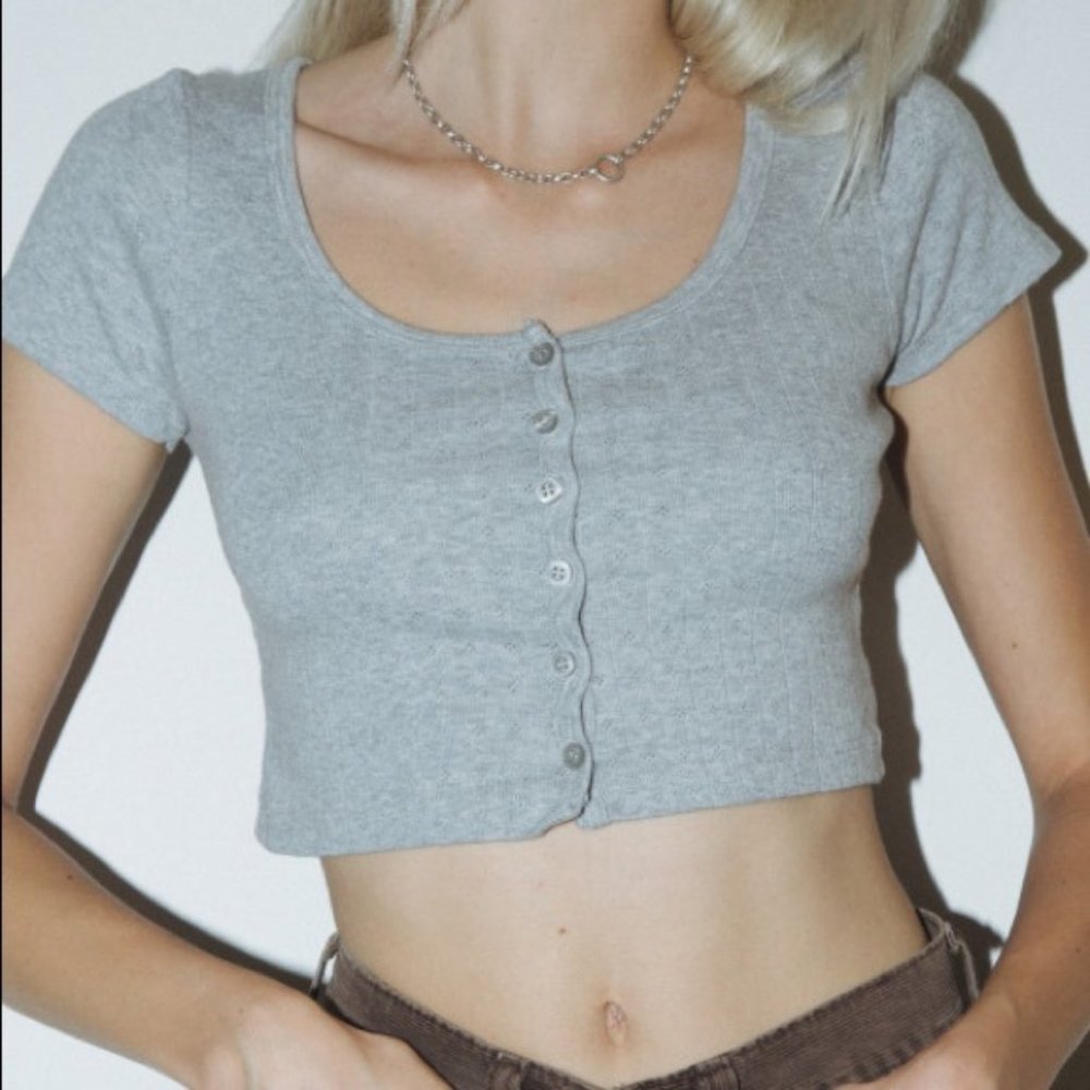 Brandy Melville Gray Zelly Eyelet Crop Top